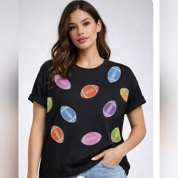 Peach Love California Tops - Peach Love Colorful Patch Football Oversized Women's Top New In Poly PTP 30 MED
